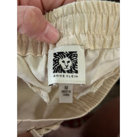 Anne Klein Women's Chalk Gold Linen Blend Trouser Pants Size Medium - Picture 4 of 11